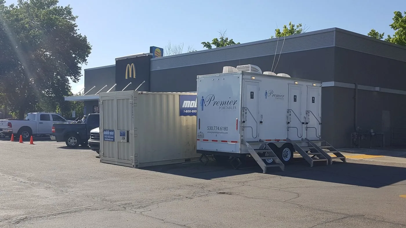 3-station restroom trailer at a McDonald's restaurant remodel in Northern California