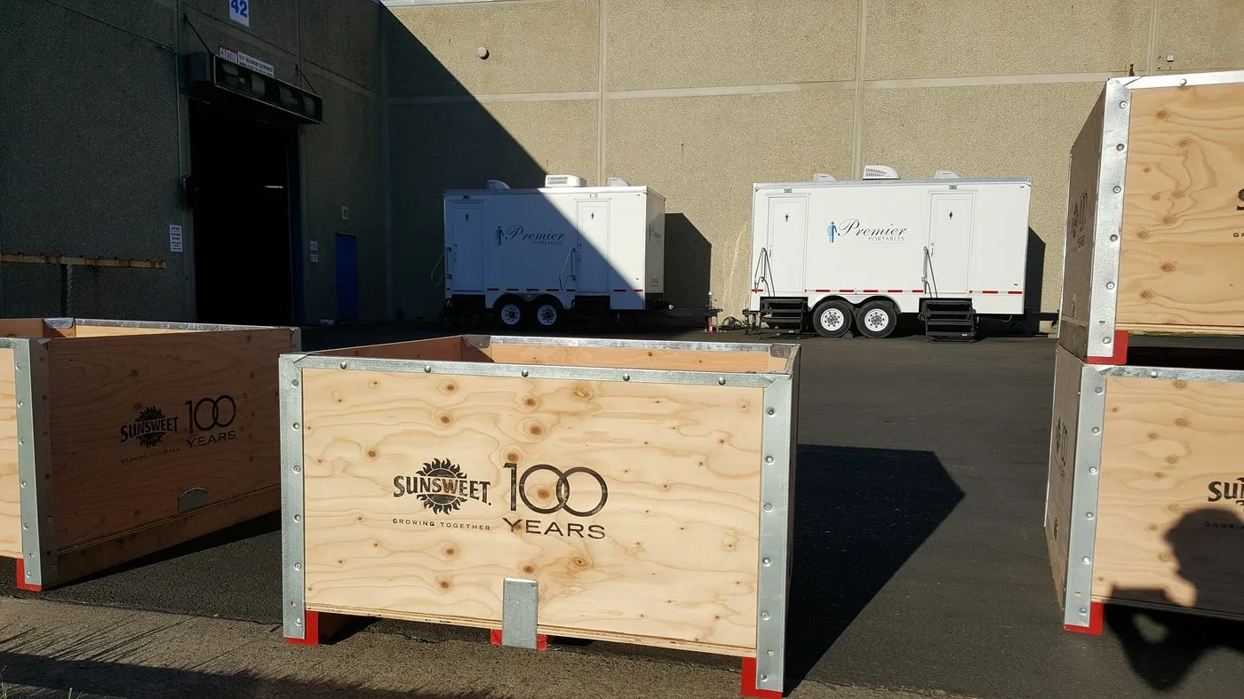 Restroom trailer on long-term monthly placement at a Northern California industrial facility