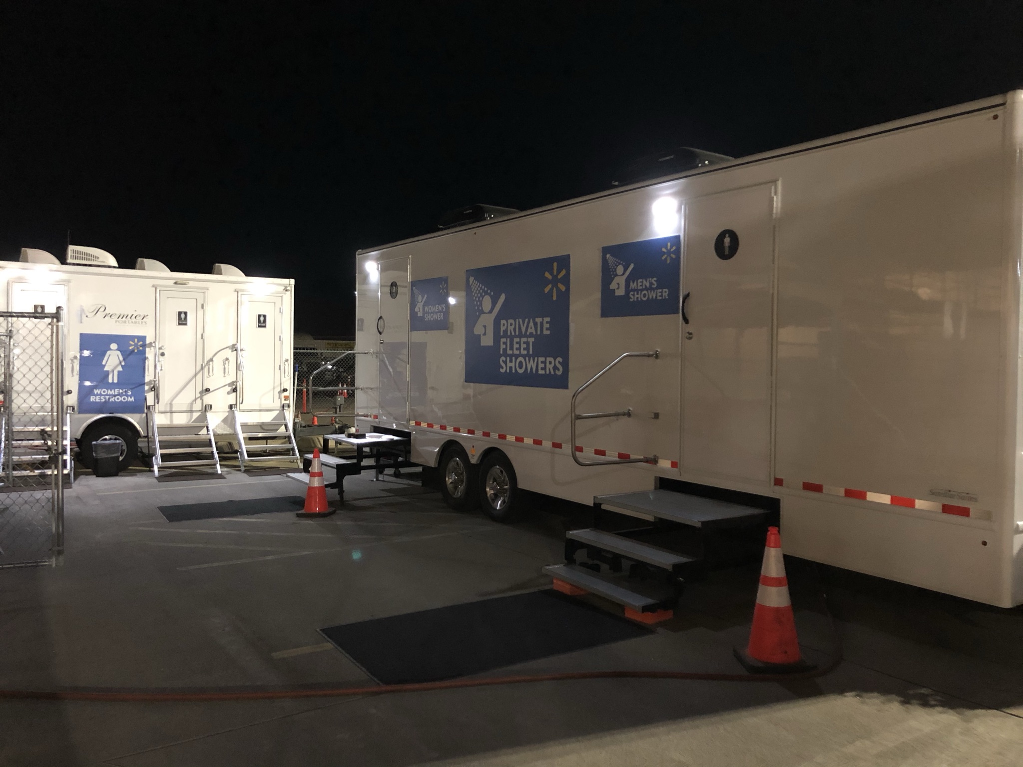 NorCal Restroom Trailers 8-stall mobile shower trailer on site at a Walmart Distribution Center